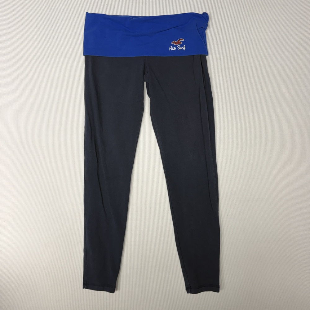 Y2k Hollister Leggings Womens L Blue Knit Foldover Surf Waist Logo Stretch Pants